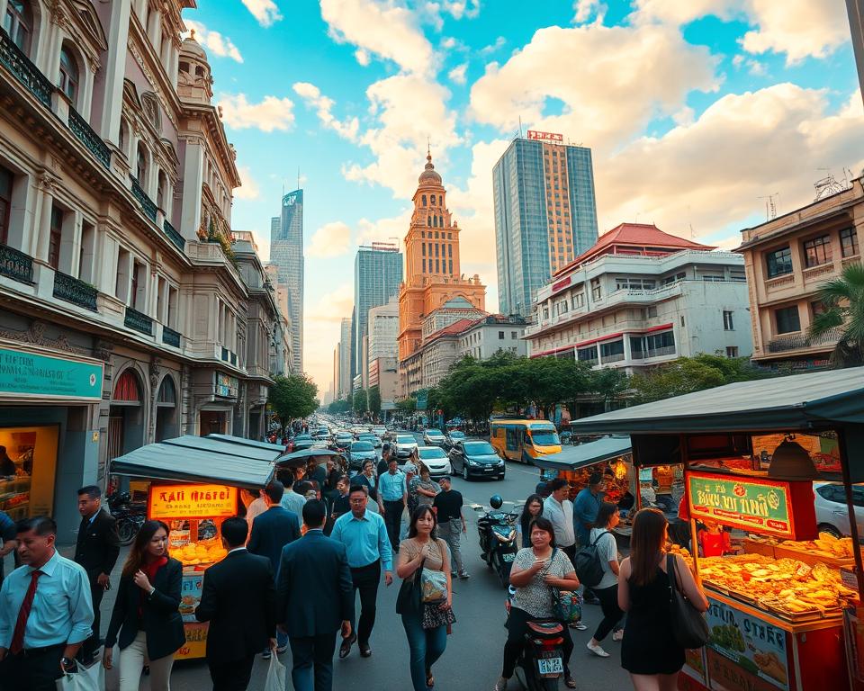 Ho-Chi-Minh-Stadt mit lebendigem Stadtleben Ho-Chi-Minh-Stadt mit lebendigem Stadtleben